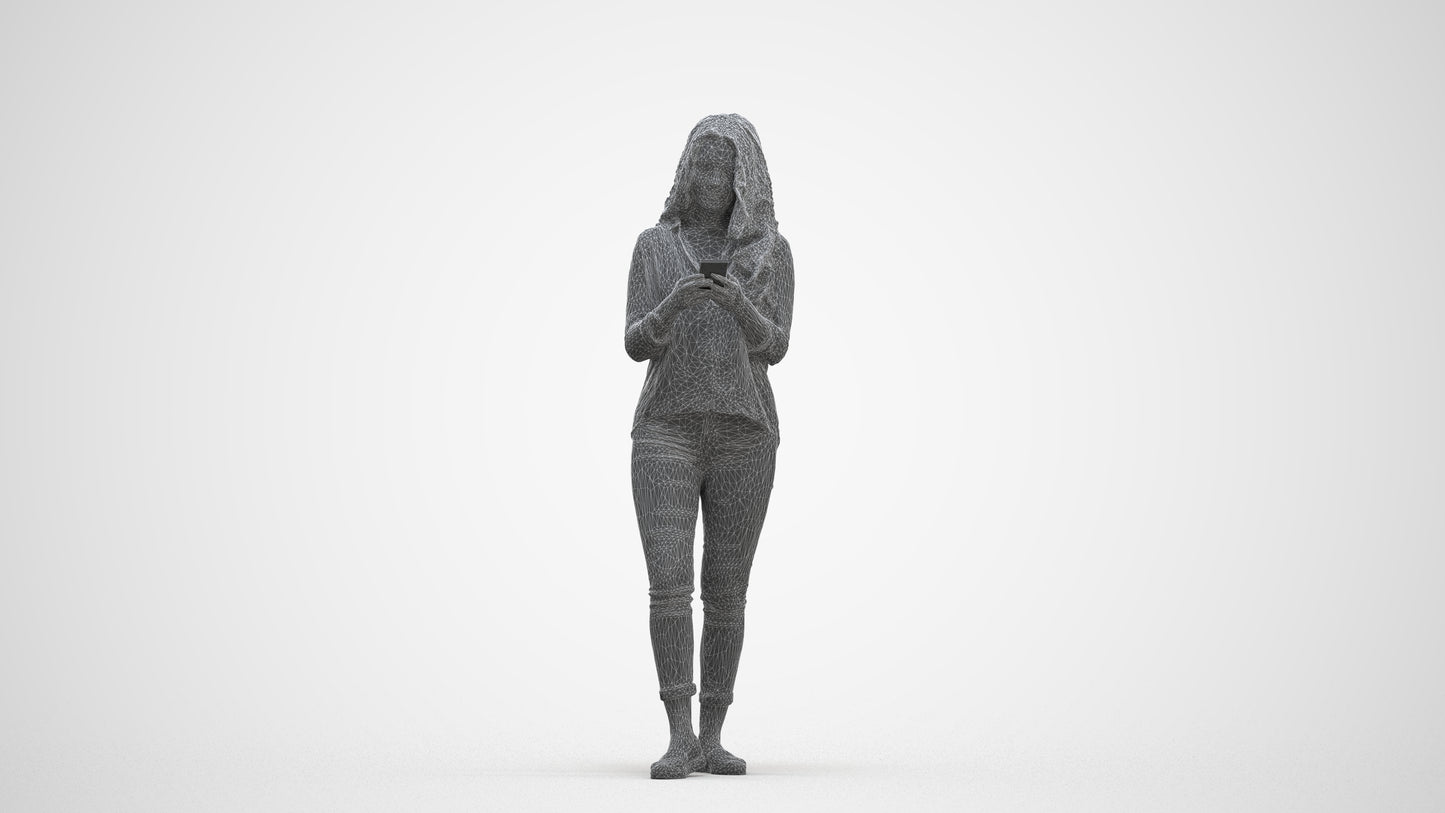 3D scanned woman walking, photorealistic archviz people for Enscape and SketchUp, three-quarter front view render