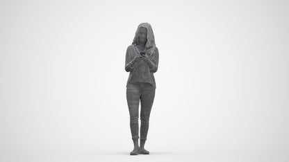 3D scanned woman walking, photorealistic archviz people for Enscape and SketchUp, three-quarter front view render