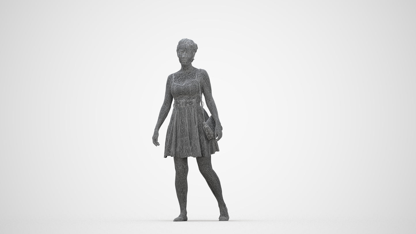 3D human model woman formal formalaffairs, photogrammetry scanned person for archviz, wireframe back view