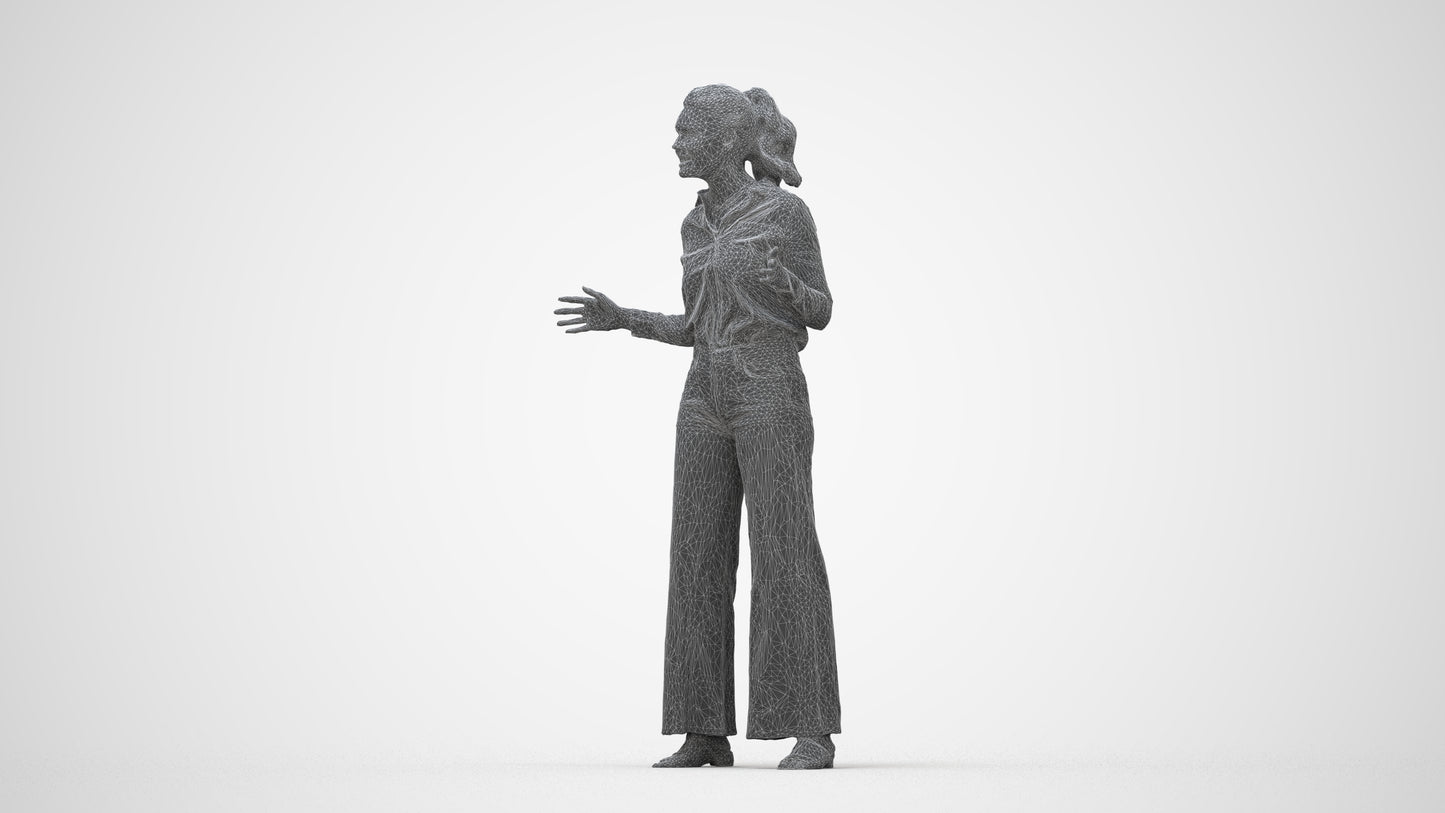 scanned 3D woman casual standing, photogrammetry people for Enscape and V-Ray, wireframe back view