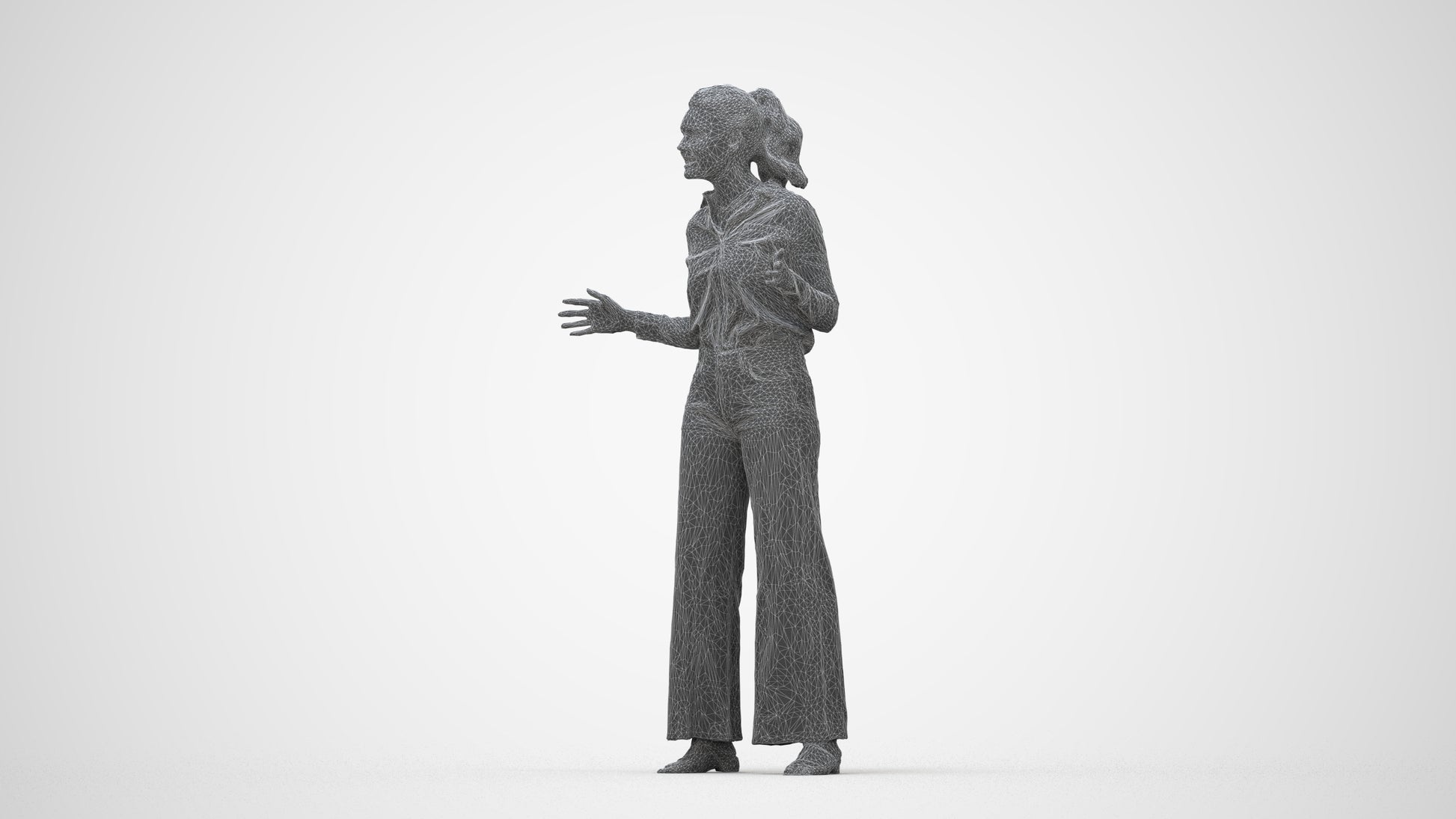 scanned 3D woman casual standing, photogrammetry people for Enscape and V-Ray, wireframe back view