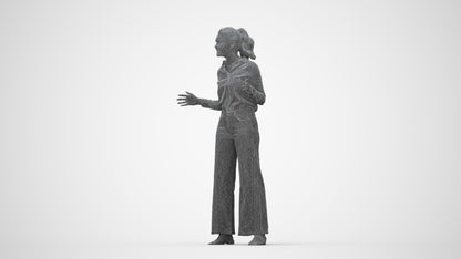 scanned 3D woman casual standing, photogrammetry people for Enscape and V-Ray, wireframe back view