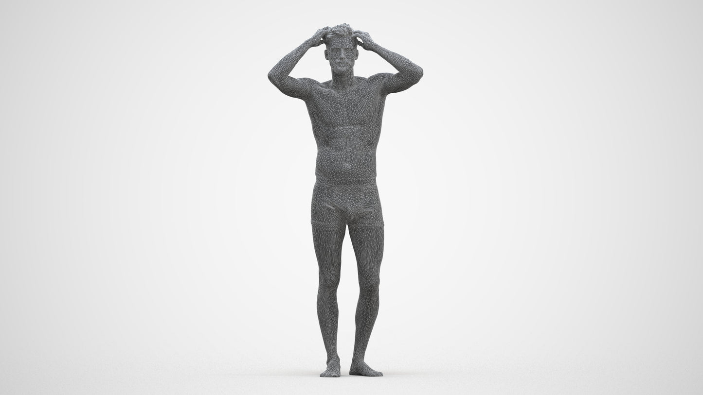 scanned 3D man bathroom, photogrammetry people for Enscape and V-Ray, three-quarter front view render
