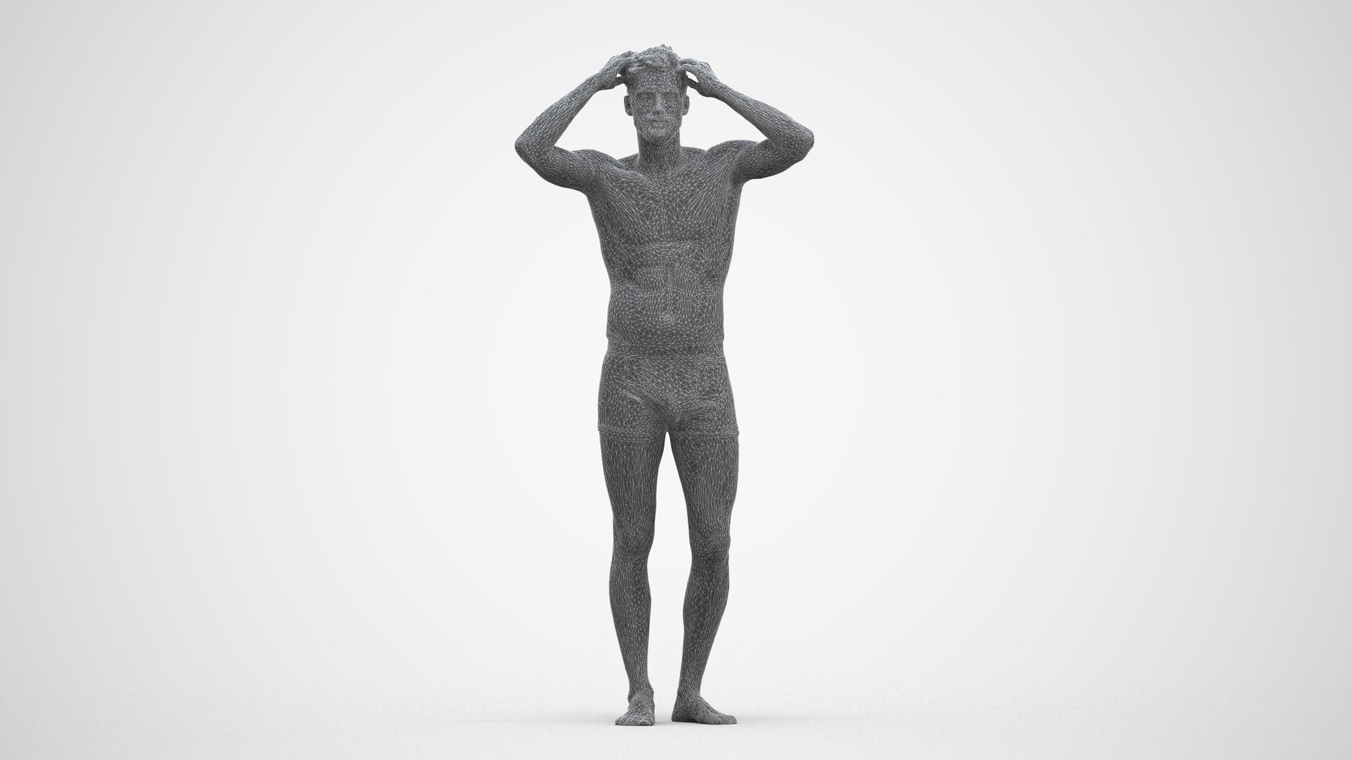 scanned 3D man bathroom, photogrammetry people for Enscape and V-Ray, three-quarter front view render