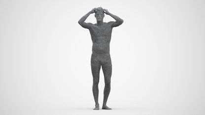 scanned 3D man bathroom, photogrammetry people for Enscape and V-Ray, three-quarter front view render
