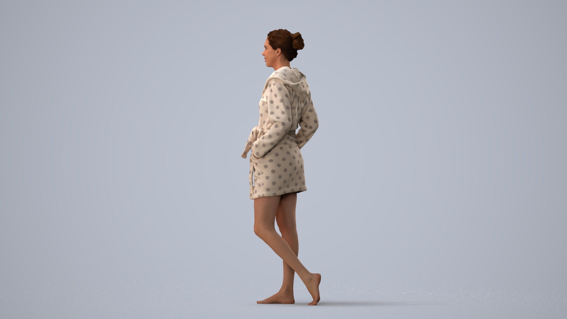 realistic 3D woman bathroom, scanned archviz people for Blender and 3ds Max, three-quarter view render