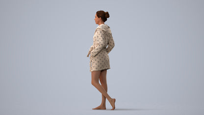 realistic 3D woman bathroom, scanned archviz people for Blender and 3ds Max, three-quarter view render