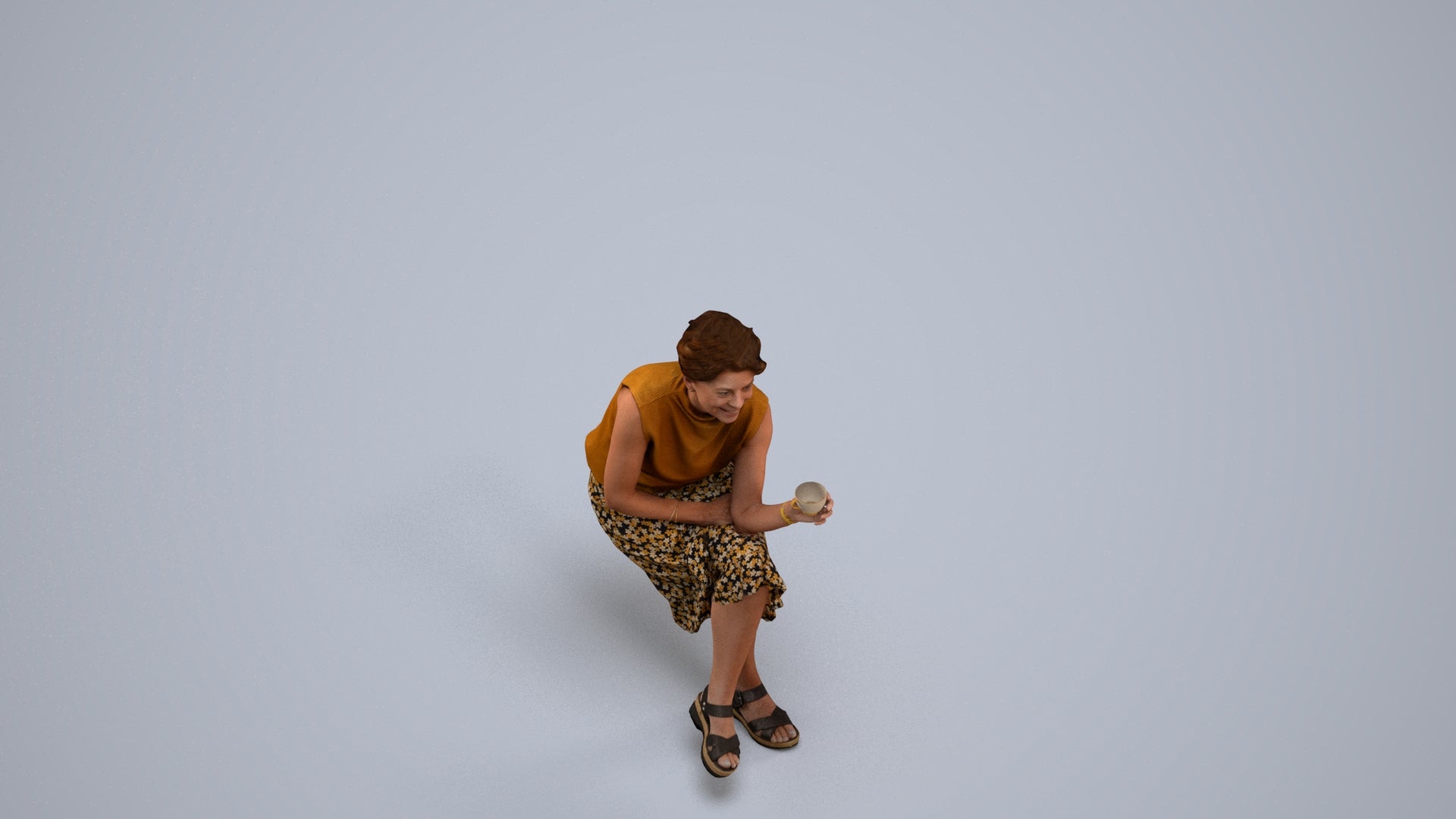scanned 3D woman casual sitting, photogrammetry people for Enscape and V-Ray, back view render