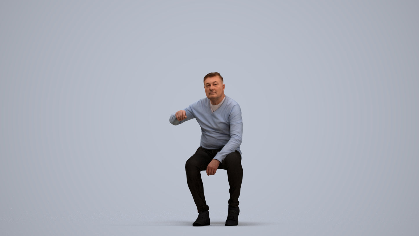 realistic 3D human man casual sitting, archviz people FBX OBJ for Blender, standing pose render