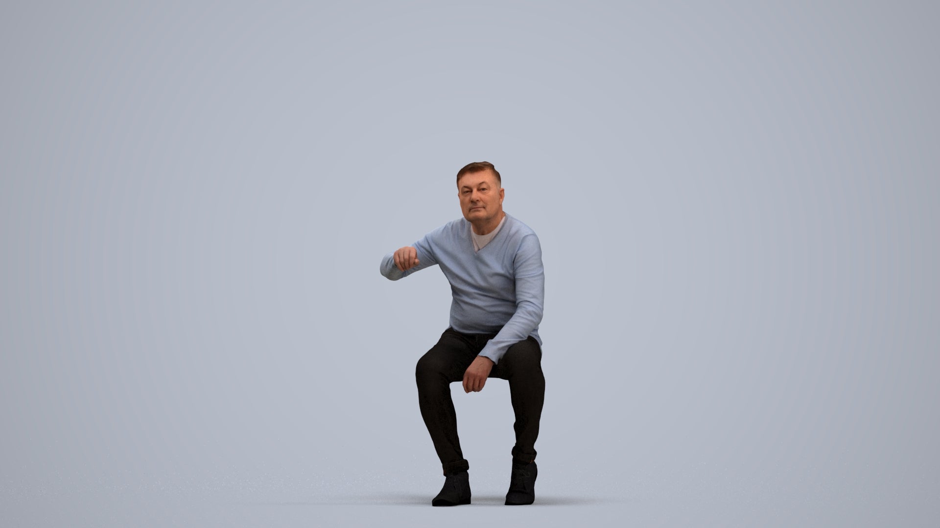 realistic 3D human man casual sitting, archviz people FBX OBJ for Blender, standing pose render