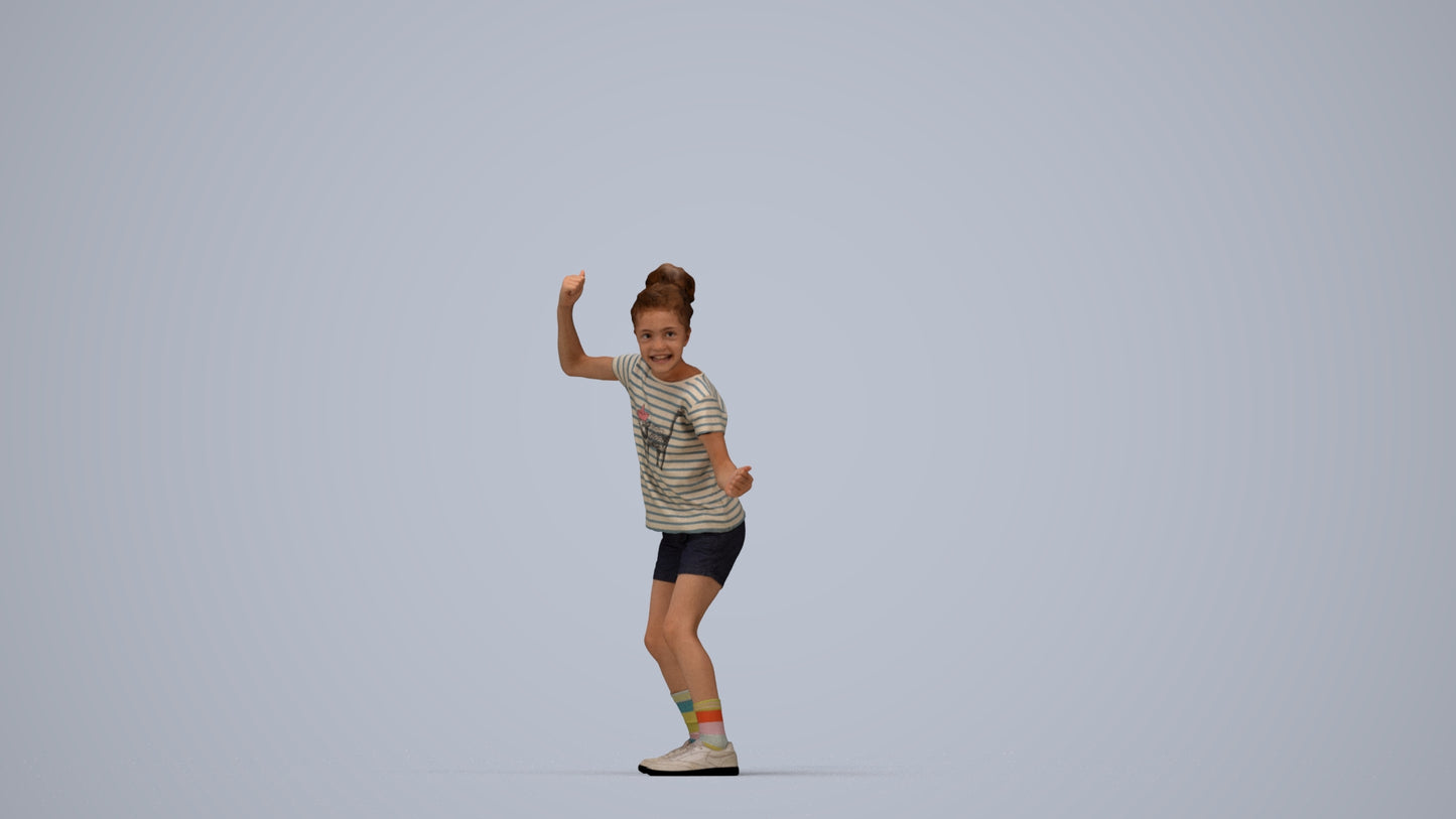 realistic 3D girl casual kids, scanned archviz people for Blender and 3ds Max, top-down view render