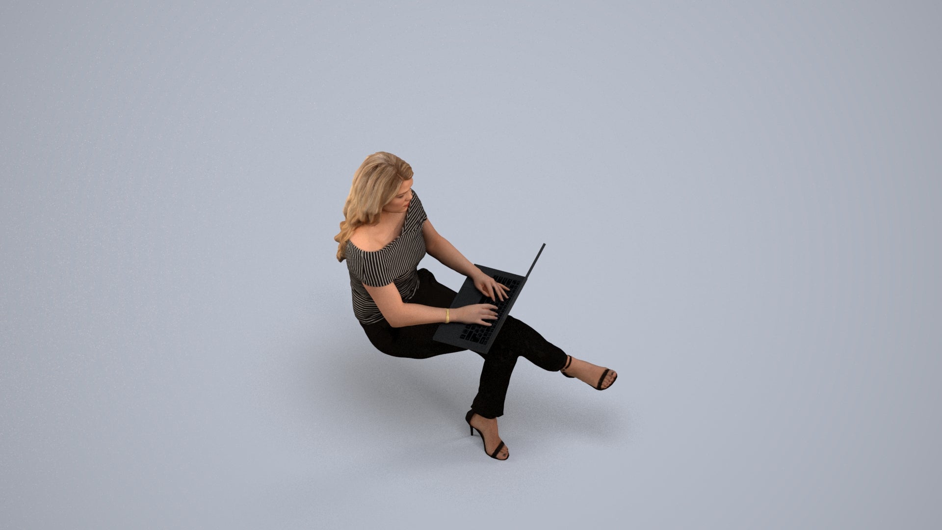 realistic 3D human woman business sitting, archviz people FBX OBJ for Blender, back view render