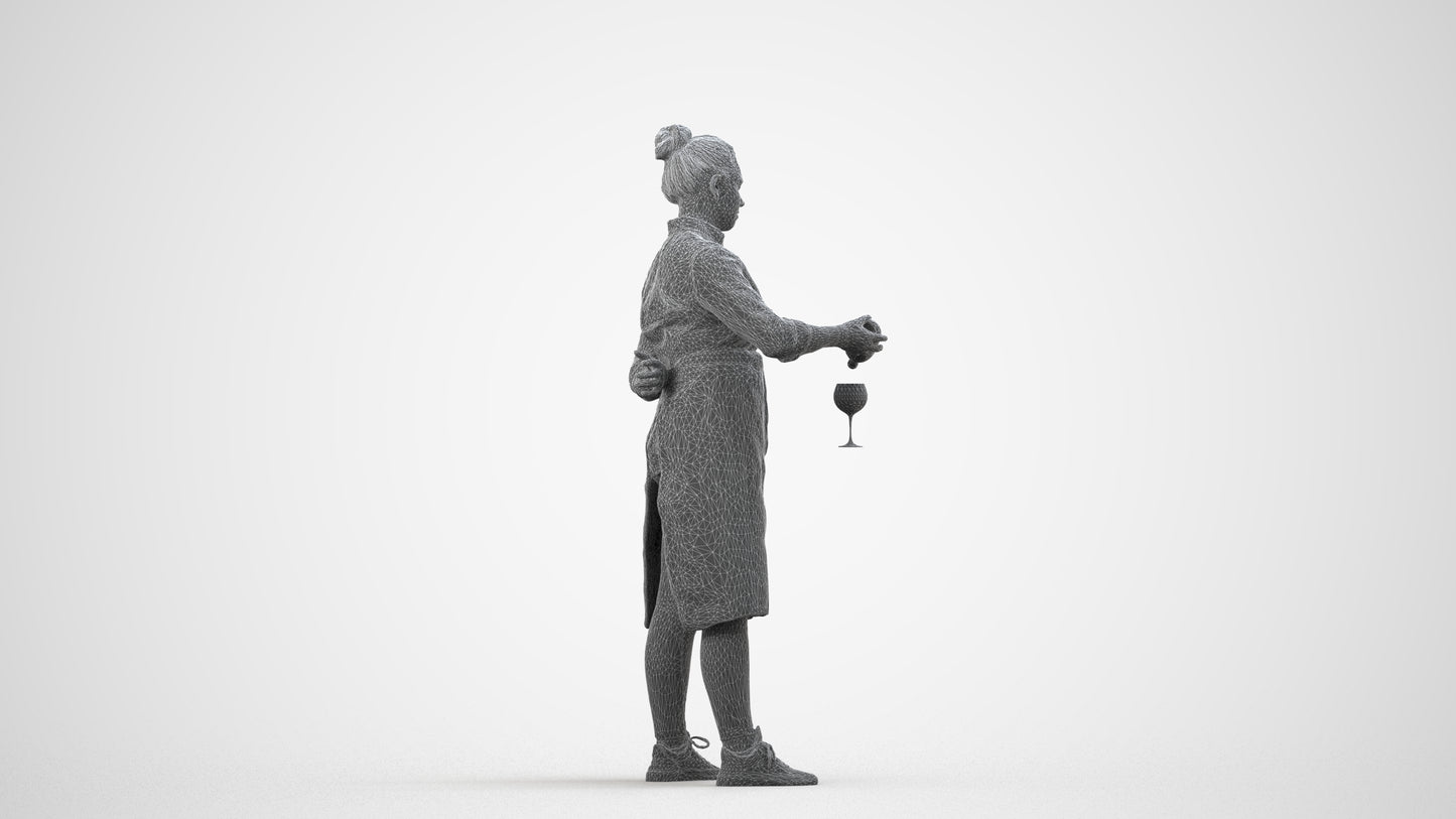 scanned 3D woman casual hospitality, photogrammetry people for Enscape and V-Ray, wireframe side view