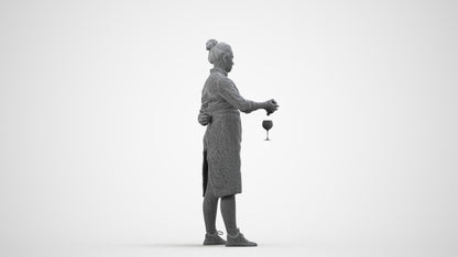 scanned 3D woman casual hospitality, photogrammetry people for Enscape and V-Ray, wireframe side view
