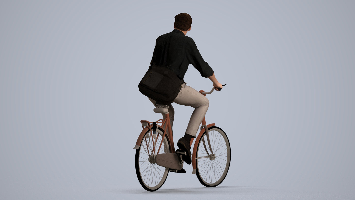 3D people model man casual cycling, scanned human for 3ds Max rendering, front view render