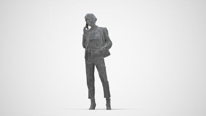 3D scanned woman standing business, photorealistic archviz people for Enscape and SketchUp, wireframe back view