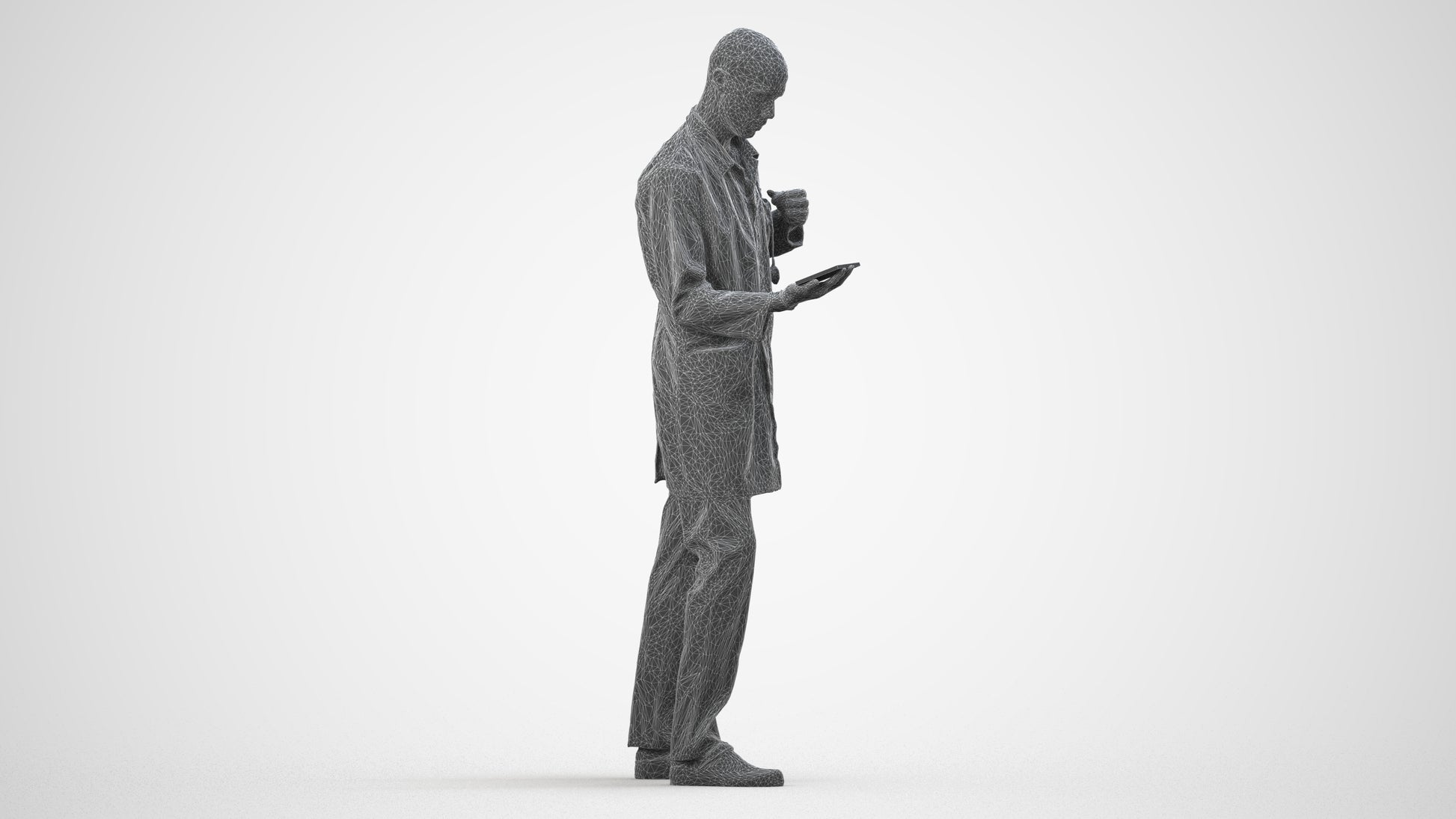 photogrammetry 3D man medical, realistic human model archviz FBX, wireframe side view