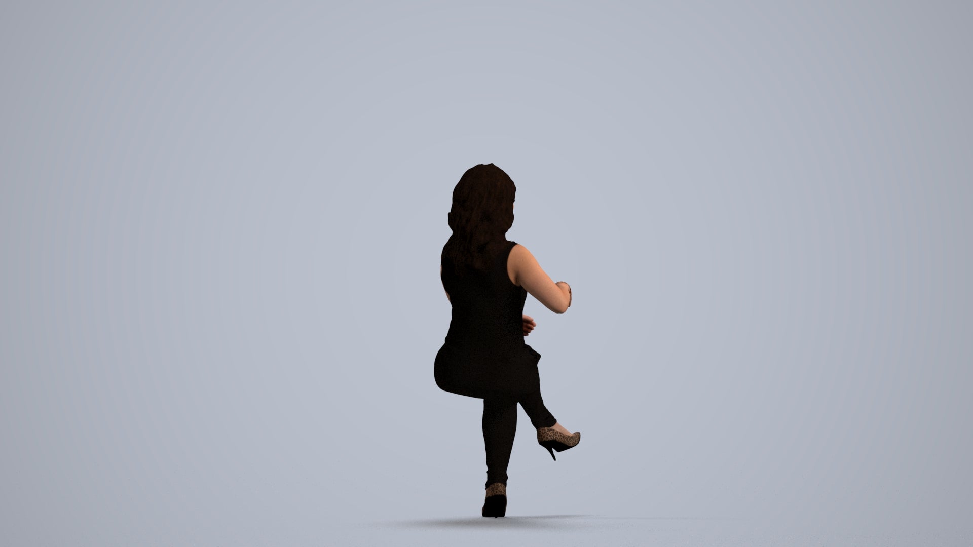 realistic 3D human woman casual sitting, archviz people FBX OBJ for Blender, front view render