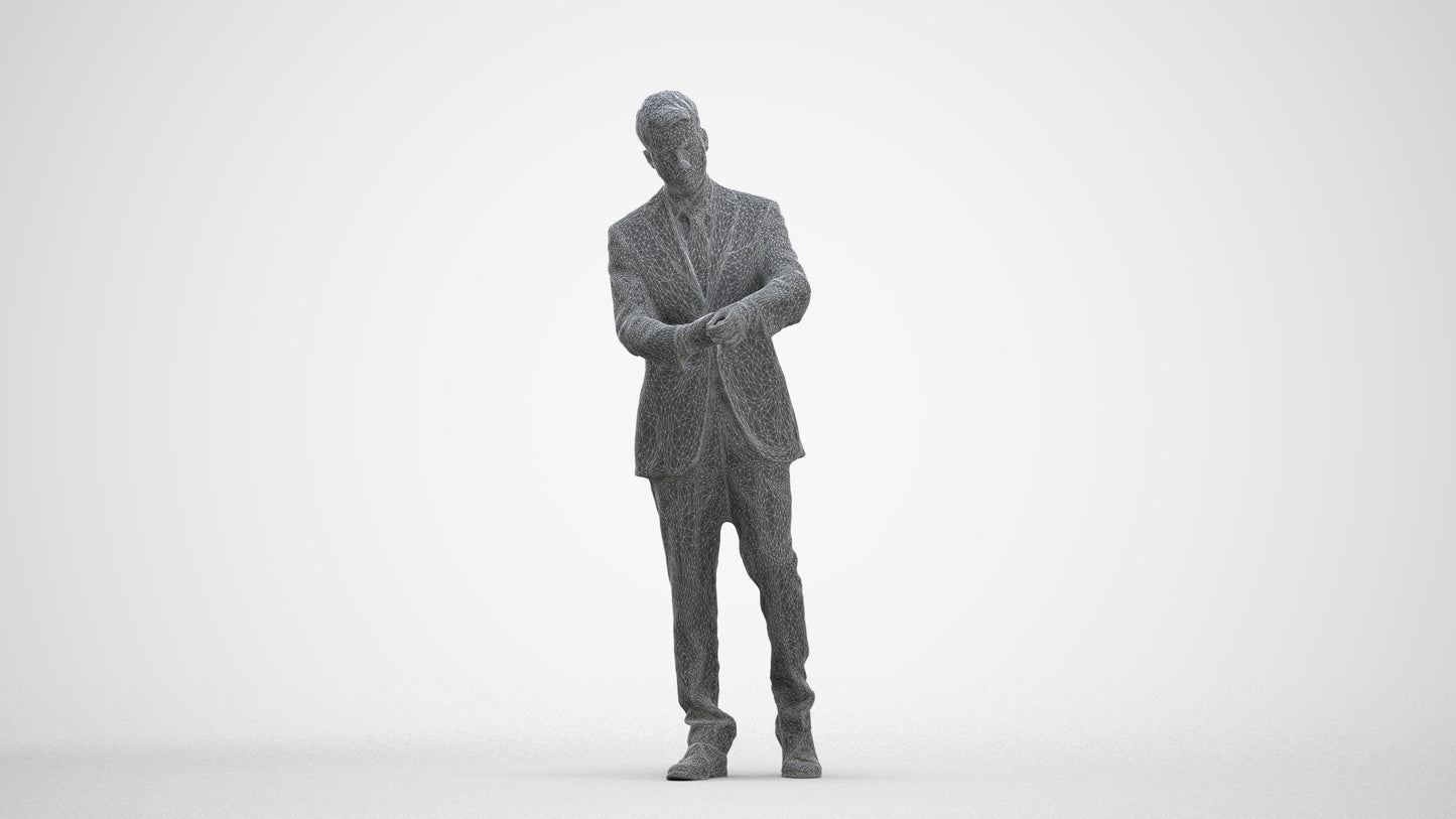 realistic 3D human man business, archviz people FBX OBJ for Blender, three-quarter front view render