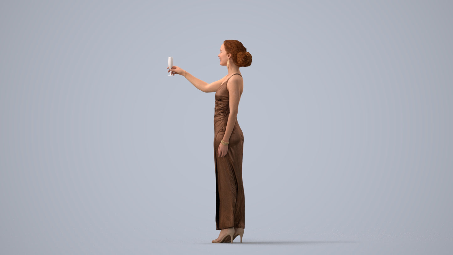 photogrammetry 3D woman formal, realistic human model archviz FBX, three-quarter view render