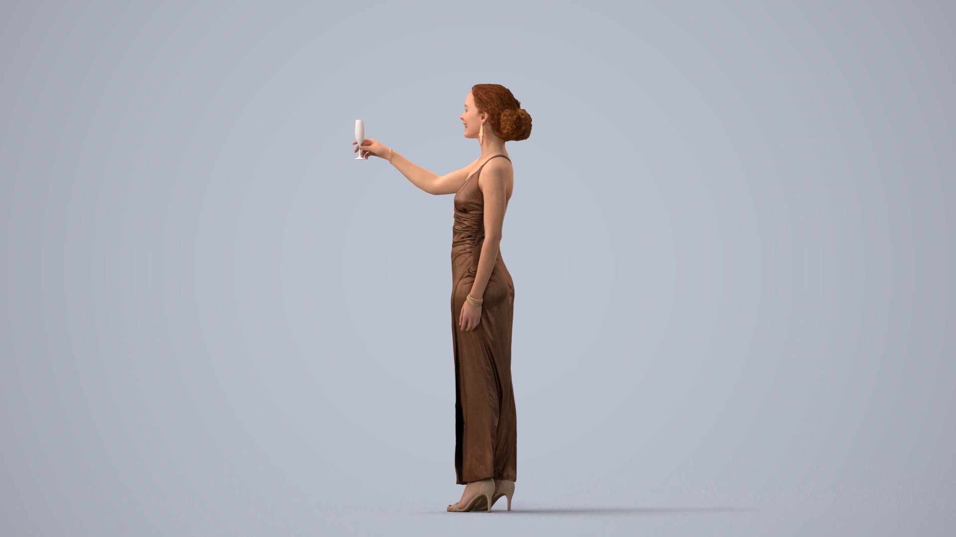 photogrammetry 3D woman formal, realistic human model archviz FBX, three-quarter view render