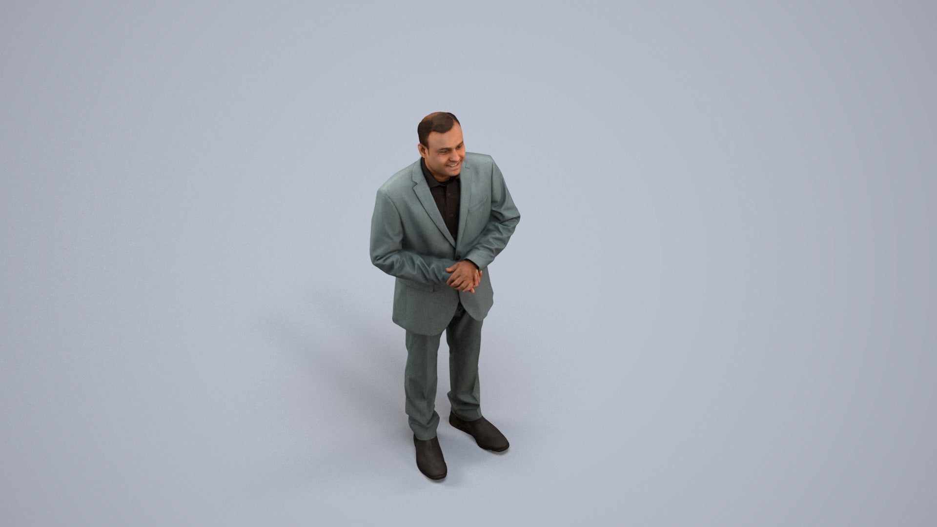 3D human model man business, photogrammetry scanned person for archviz, back view render