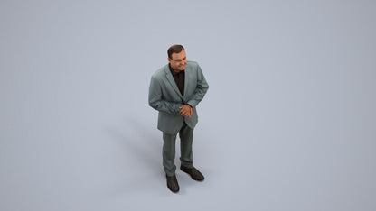3D human model man business, photogrammetry scanned person for archviz, back view render