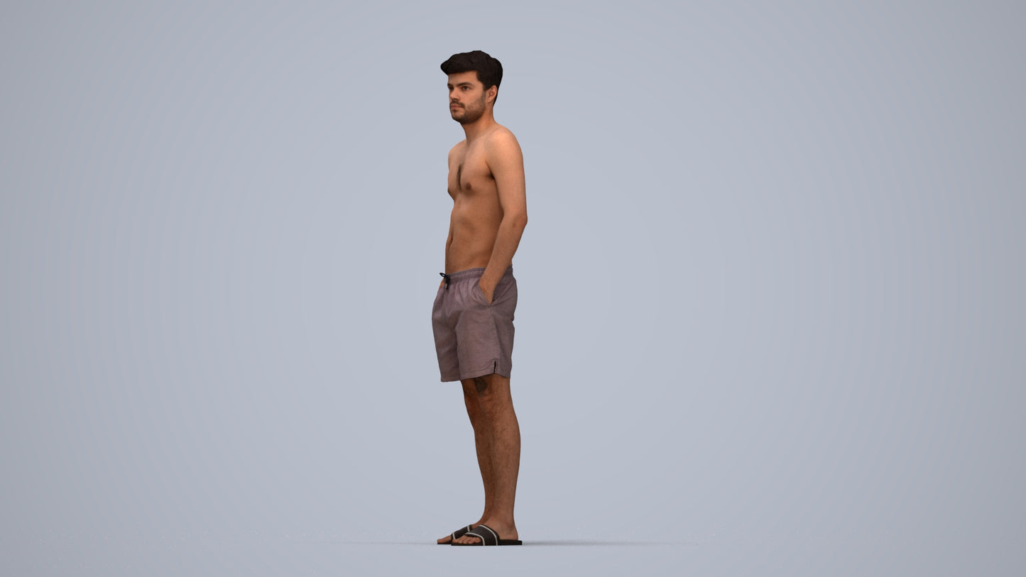 3D scanned man pool, photorealistic archviz people for Enscape and SketchUp, top-down view render