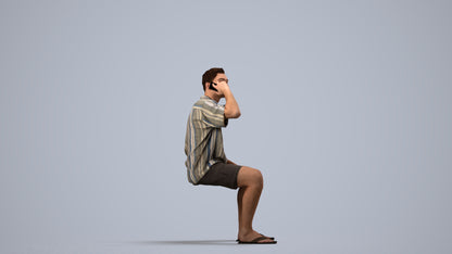 scanned 3D man casual sitting, photogrammetry people for Enscape and V-Ray, side view render
