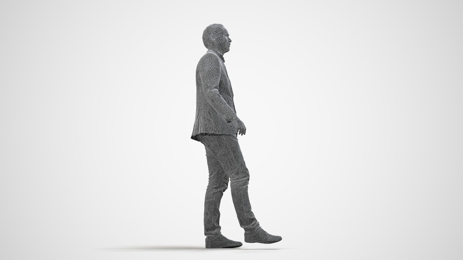 realistic 3D people man business, render-ready for V-Ray and Corona, FBX OBJ, wireframe side view