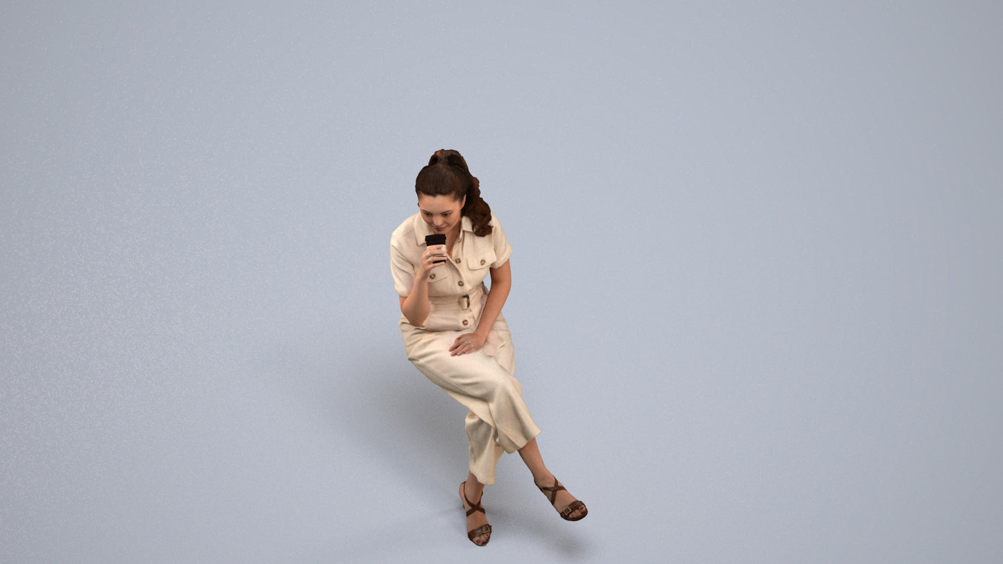 3D scanned woman sitting formal, photorealistic archviz people for Enscape and SketchUp, back view render