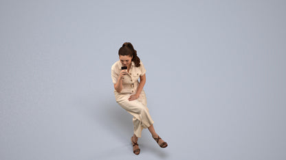 3D scanned woman sitting formal, photorealistic archviz people for Enscape and SketchUp, back view render