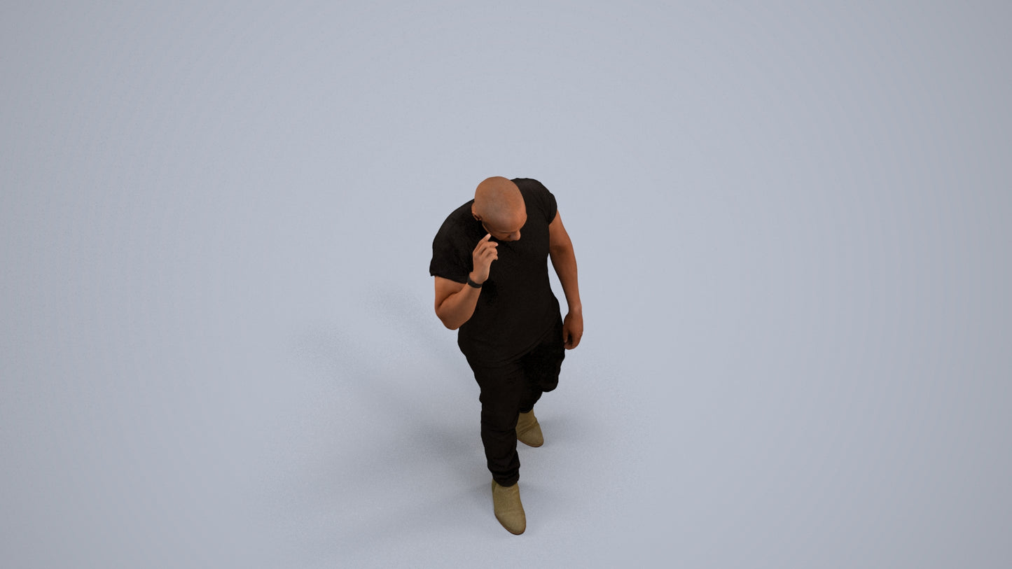 3D scanned man walking casual, photorealistic archviz people for Enscape and SketchUp, back view render