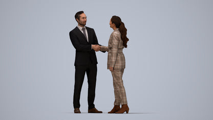 3D human model woman formal business, photogrammetry scanned person for archviz, top-down view render
