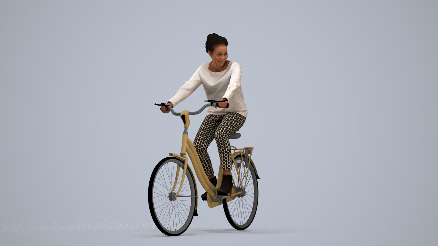 scanned 3D woman casual cycling, photogrammetry people for Enscape and V-Ray, standing pose render