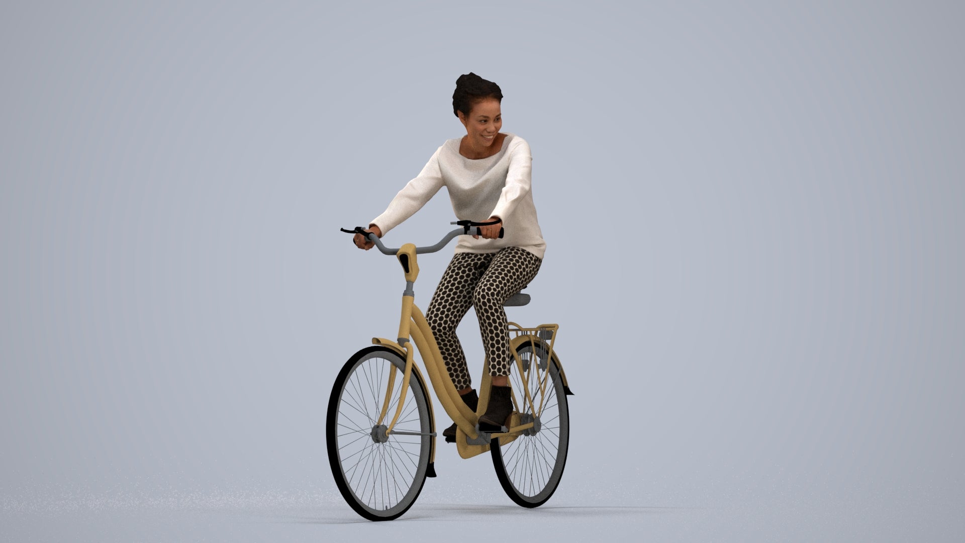scanned 3D woman casual cycling, photogrammetry people for Enscape and V-Ray, standing pose render