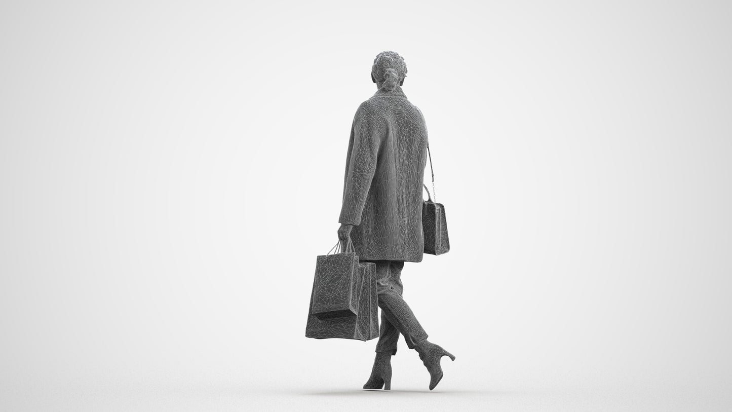 realistic 3D woman business shopping, scanned archviz people for Blender and 3ds Max, wireframe front view