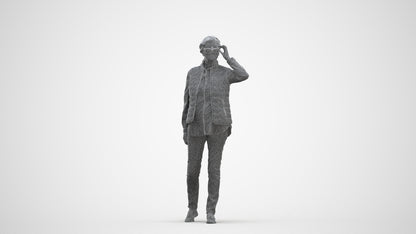 3D human model senior woman casual standing, photogrammetry scanned person for archviz, three-quarter front view render