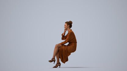 realistic 3D woman casual sitting, scanned archviz people for Blender and 3ds Max, three-quarter view render
