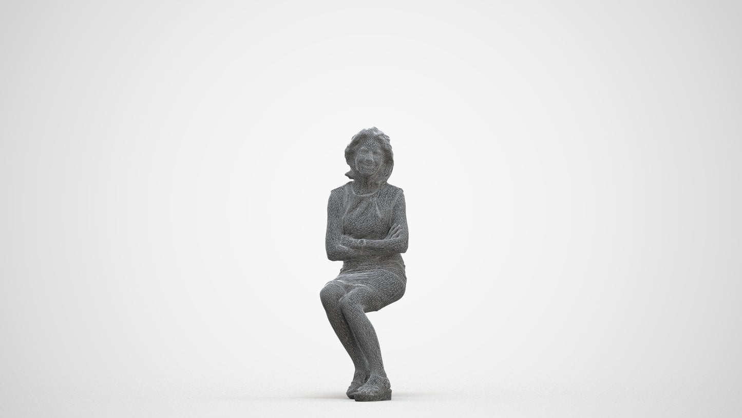 scanned 3D woman business sitting, photogrammetry people for Enscape and V-Ray, three-quarter front view render