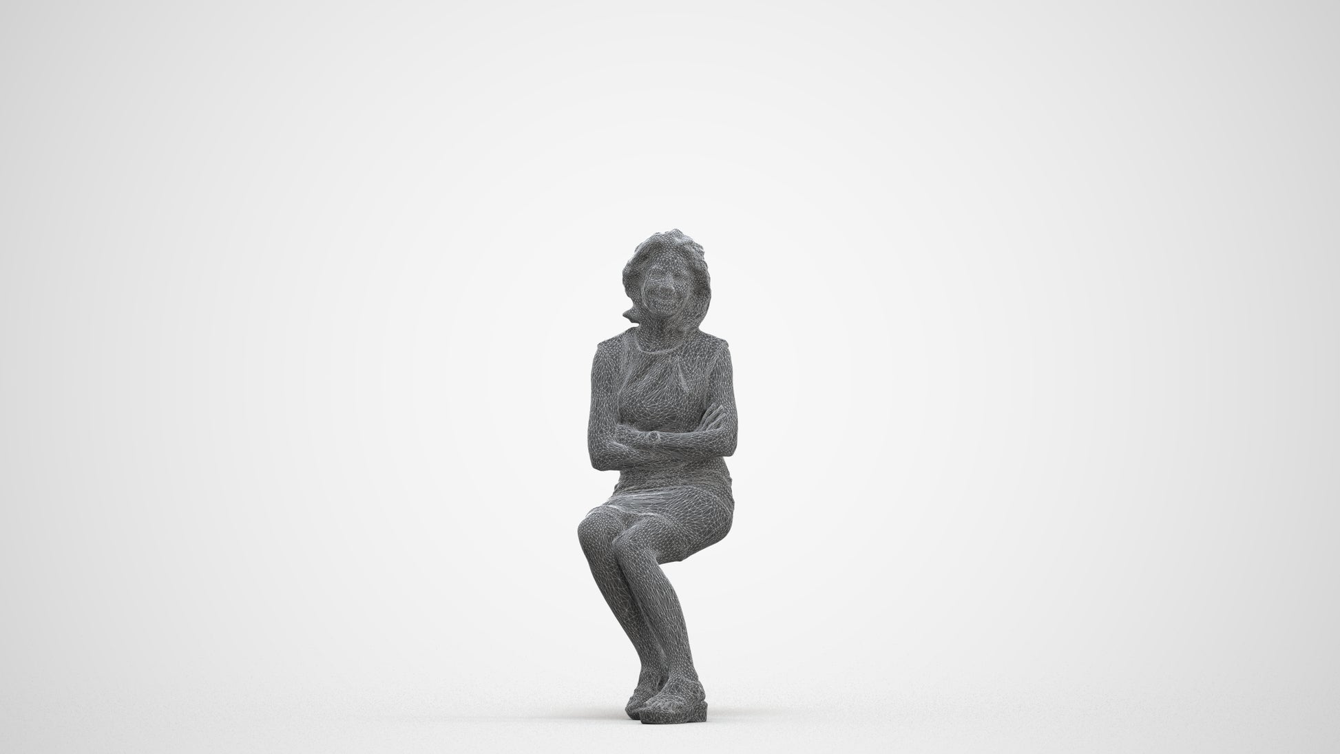scanned 3D woman business sitting, photogrammetry people for Enscape and V-Ray, three-quarter front view render