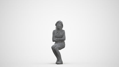 scanned 3D woman business sitting, photogrammetry people for Enscape and V-Ray, three-quarter front view render