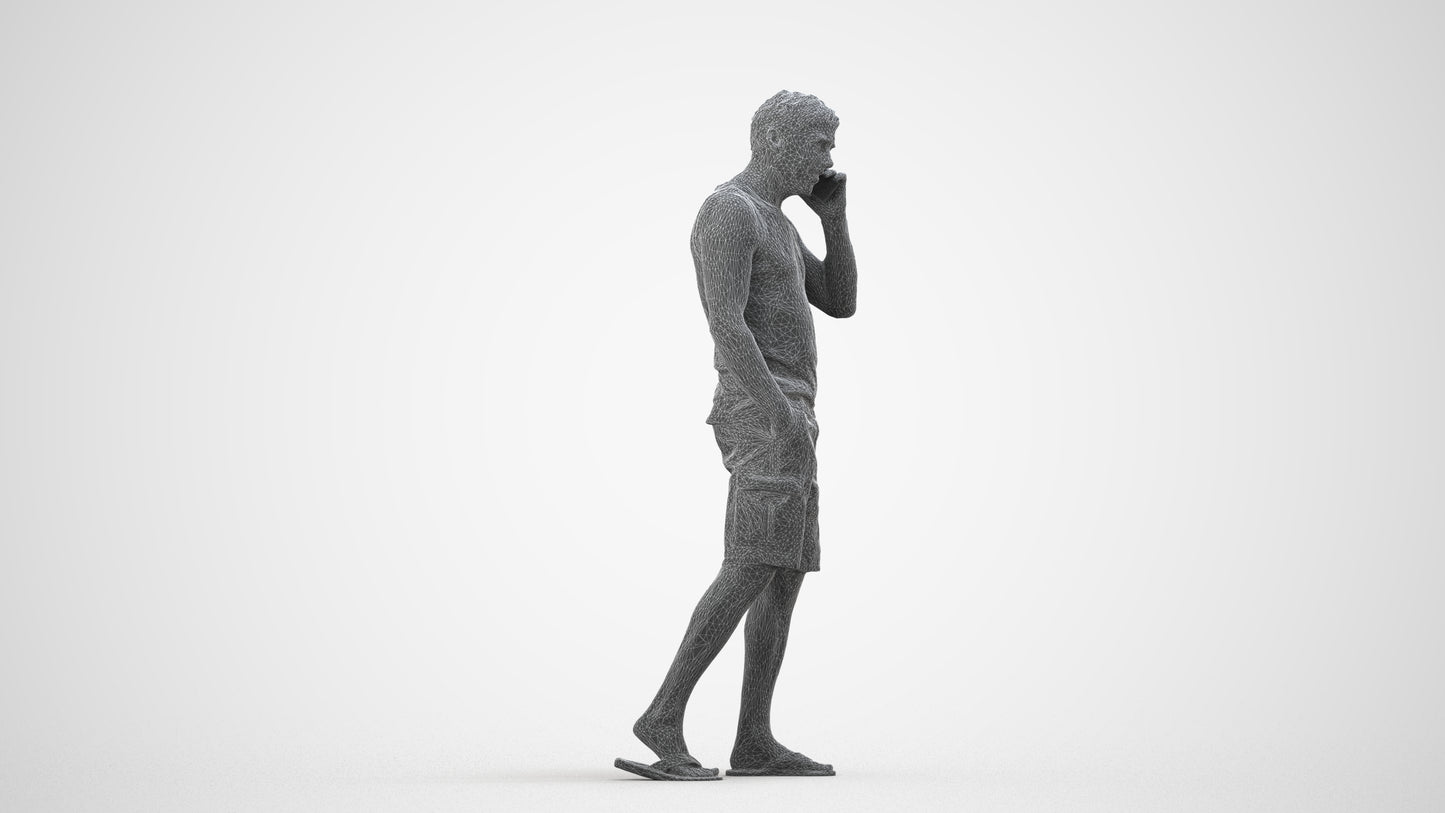 3D people model man casual walking, scanned human for 3ds Max rendering, wireframe side view