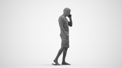 3D people model man casual walking, scanned human for 3ds Max rendering, wireframe side view