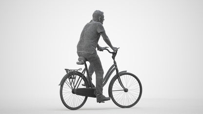 realistic 3D senior man casual cycling, scanned archviz people for Blender and 3ds Max, wireframe side view