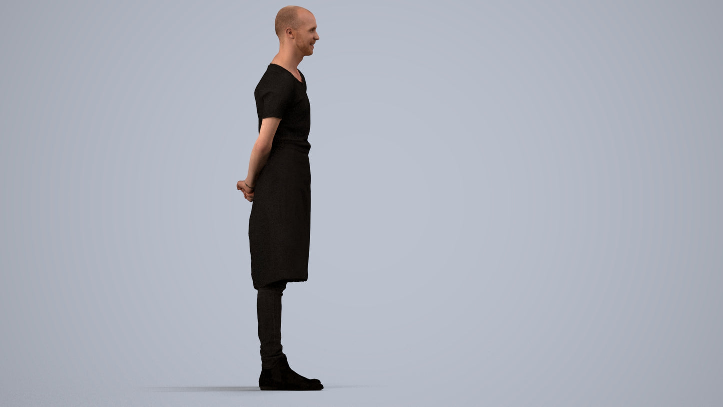 realistic 3D man hospitality, scanned archviz people for Blender and 3ds Max, side view render