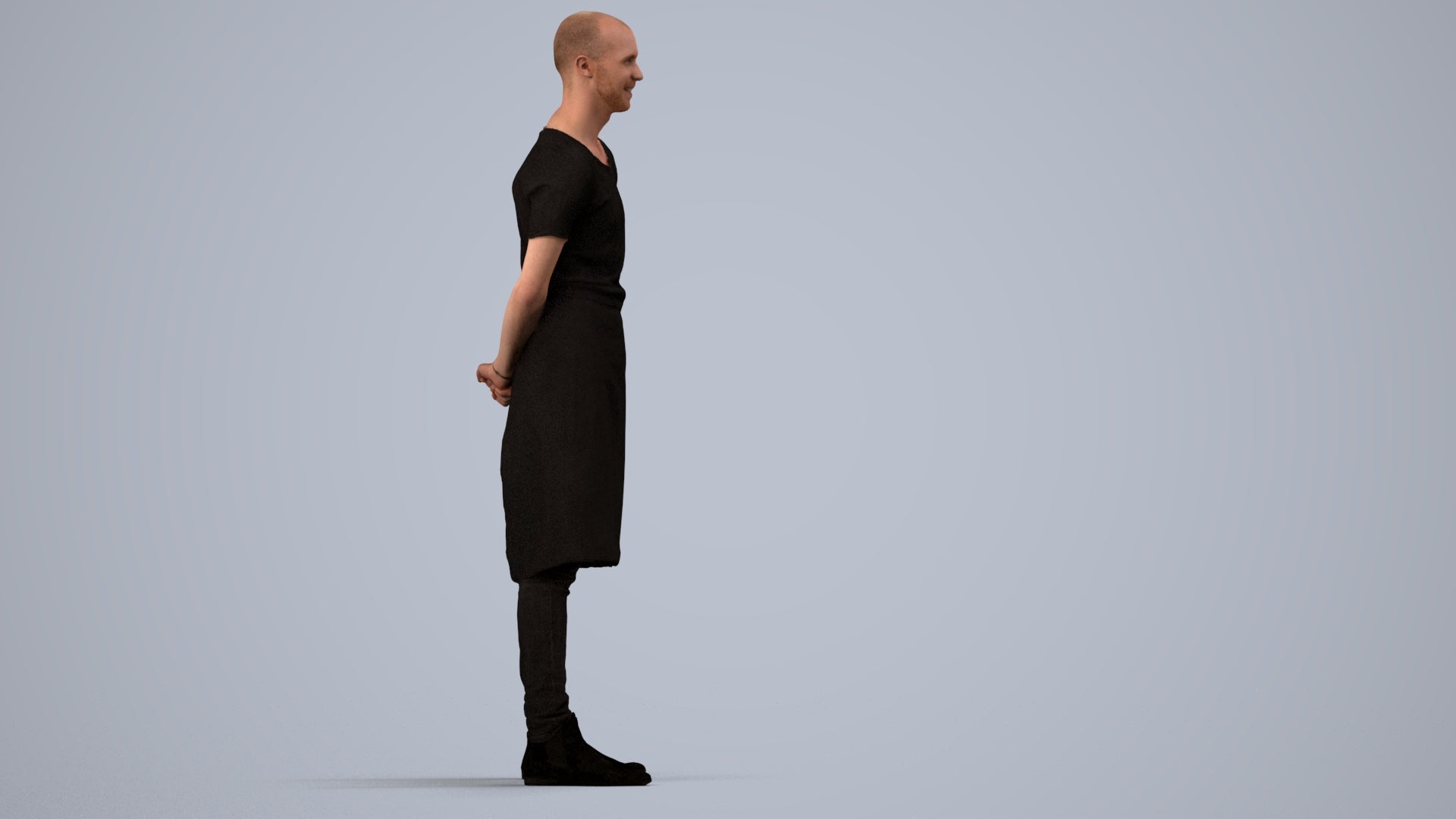 realistic 3D man hospitality, scanned archviz people for Blender and 3ds Max, side view render