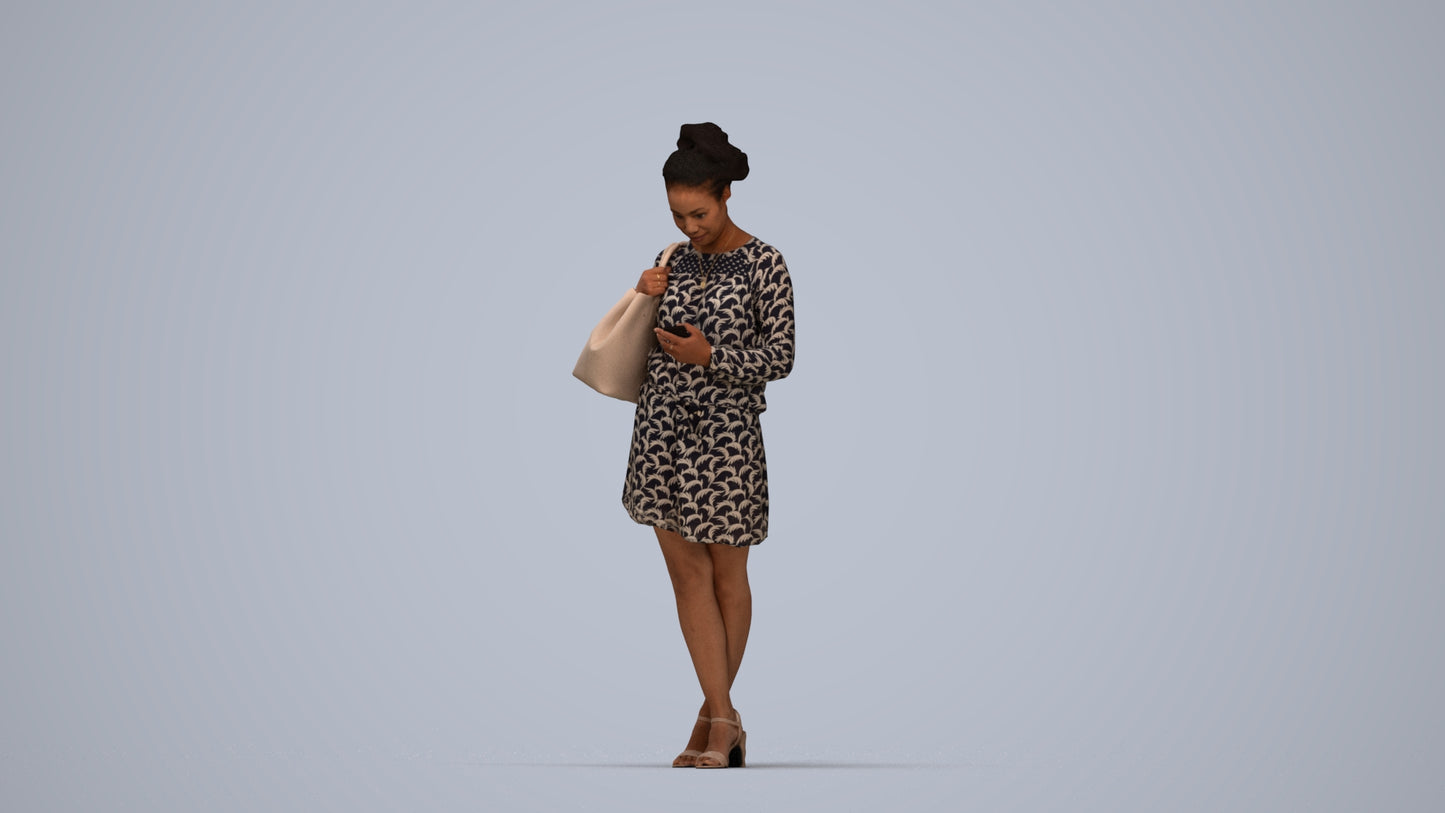 scanned 3D woman casual standing, photogrammetry people for Enscape and V-Ray, top-down view render