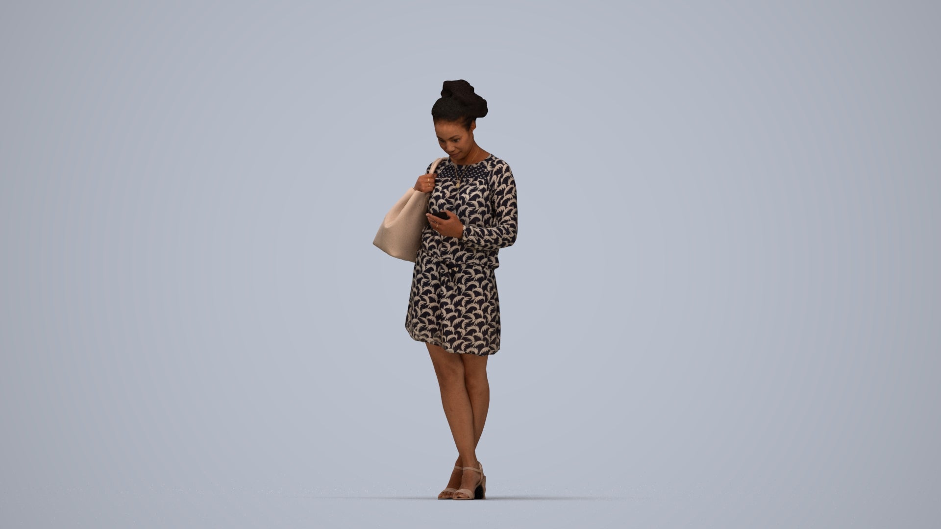 scanned 3D woman casual standing, photogrammetry people for Enscape and V-Ray, top-down view render