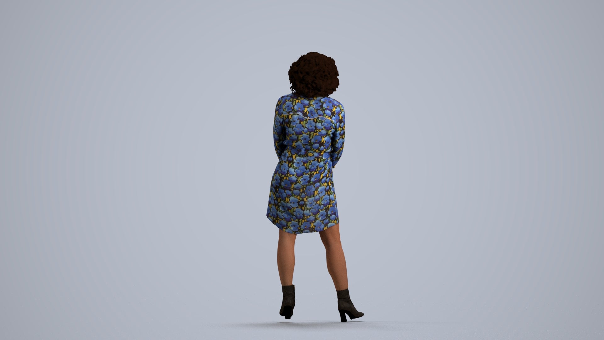 3D human model woman casual standing, photogrammetry scanned person for archviz, front view render